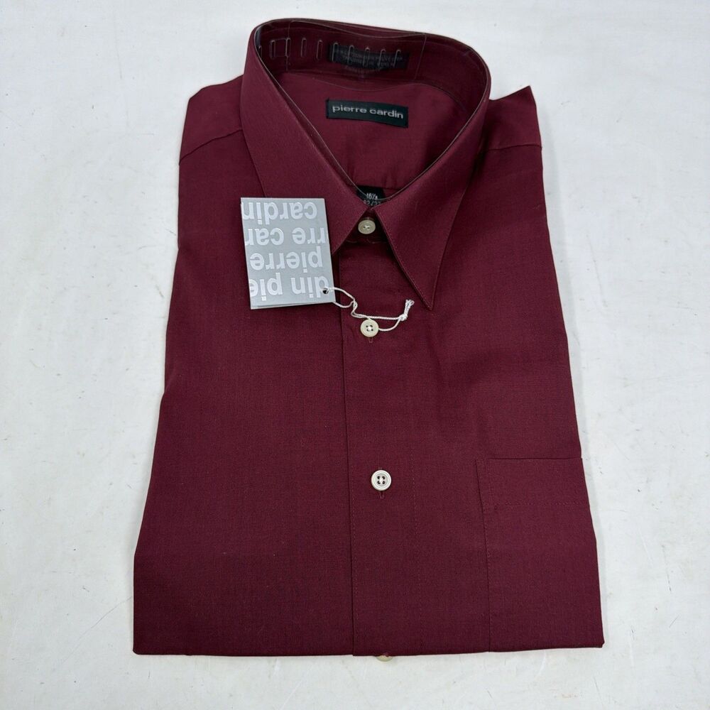 NWT Pierre Cardin Men's Shirt Long Sleeve Button Down Sz 16 32/33 Burgundy